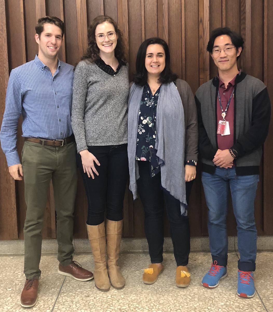 The HCS part of the Cooperstone Lab at the HCS Grad Research Symposium October 2018, Wooster, Ohio. L-to-R: Michael, Emma, Jess, TJ