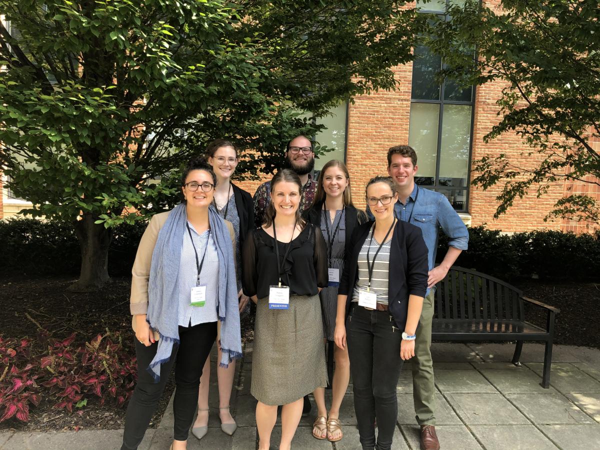 The Cooperstone lab at the Ohio Mass Spec and Metabolomics Symposium, October 2019. L to R (starting back row): Emma, JL, Jenna, Michael, Jess, Mallory, Lara.