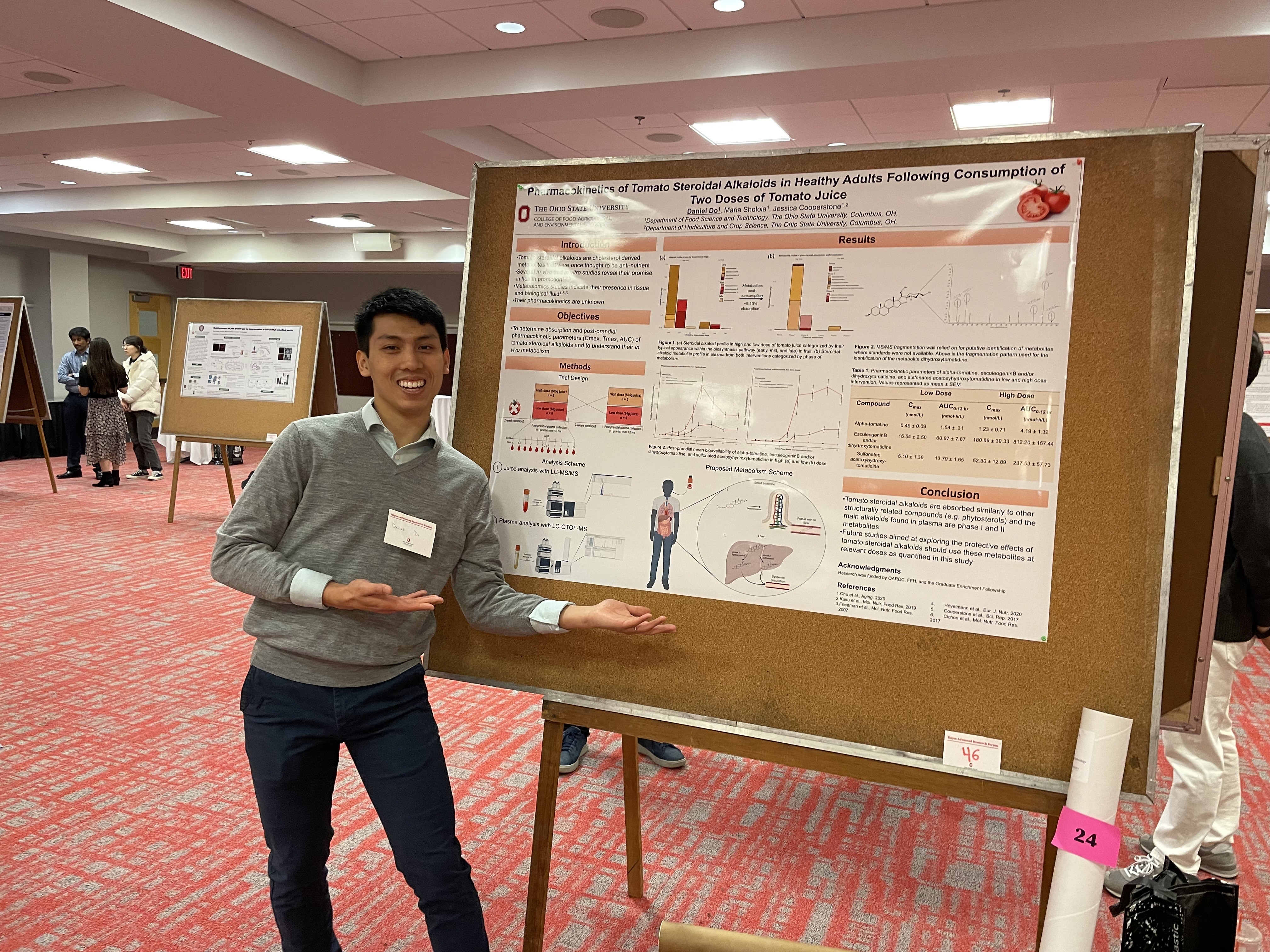 Daniel Do wins first place at the OSU Hayes Graduate Research Forum for his poster presentation on the pharmacokinetics of absorption of tomato alkaloids