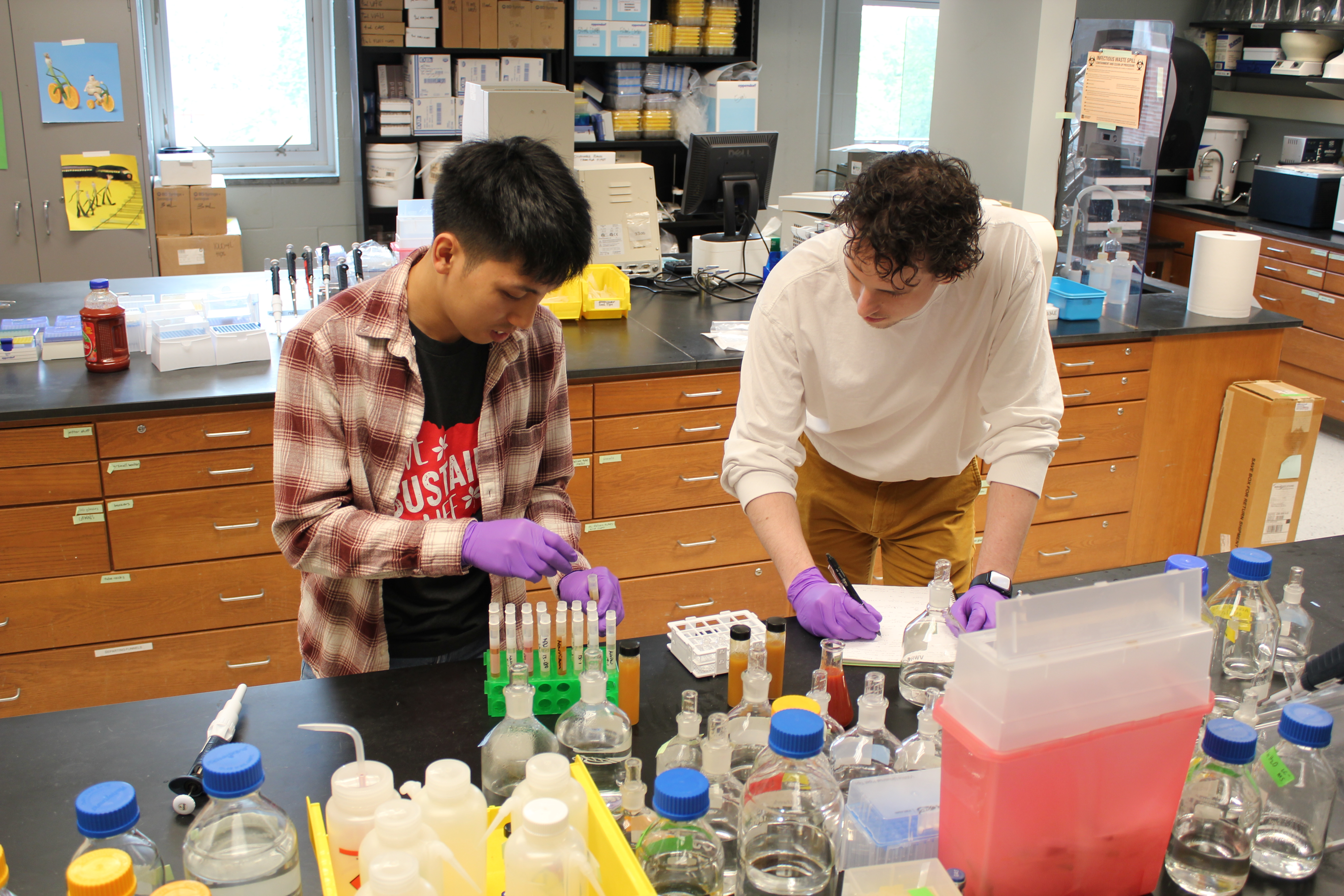 Daniel Do and Aaron hard at work in the lab.
